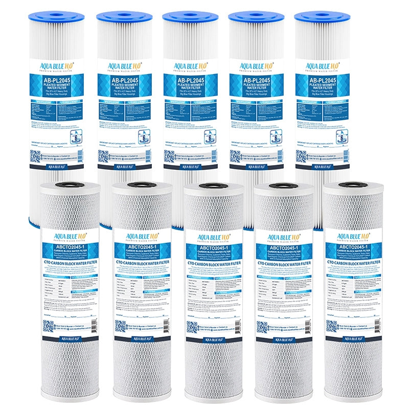 Big Blue 20"x4.5" Whole House CTO Carbon Block Sediment Polyspun Water Filter 2 Pcs Set