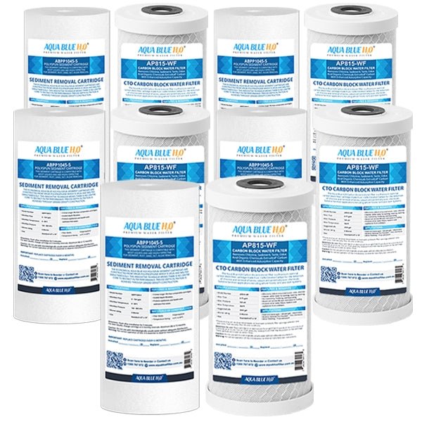 AQUA BLUE H20 Compatible with WH2 30 Replacement Water Filters Sediment PX05MP1, Carbon Block CB10MP1 - WATER FILTER DISTRIBUTORS