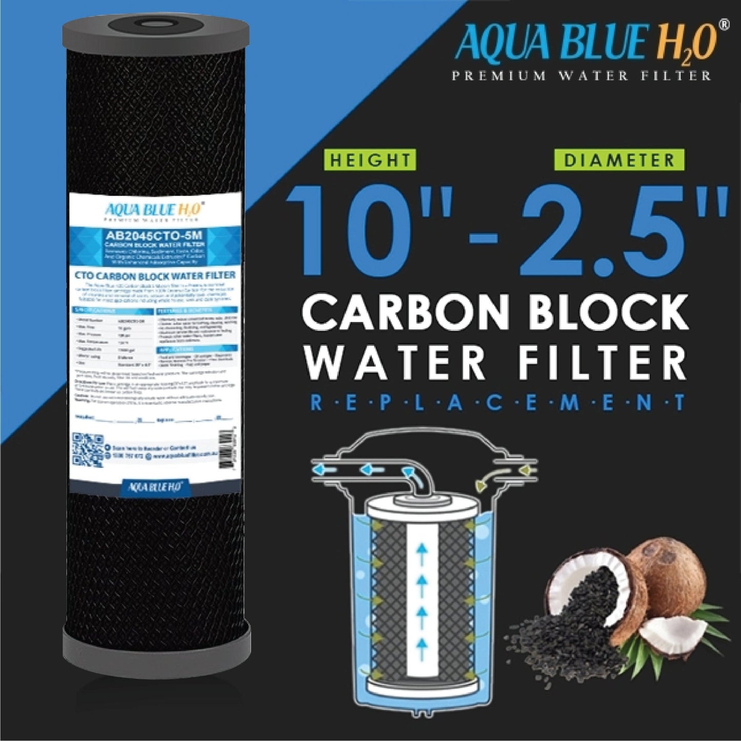Aqua Blue Water Filter Cartridge 2.5 x 10 inch 5 Micron replacement - WATER FILTER DISTRIBUTORS