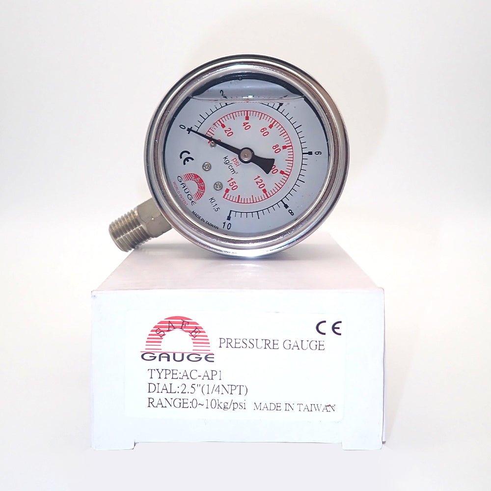 Pressure Gauge 70mm Liquid Filled Stainless Steel Dial - Bottom Entry BSP - WATER FILTER DISTRIBUTORS