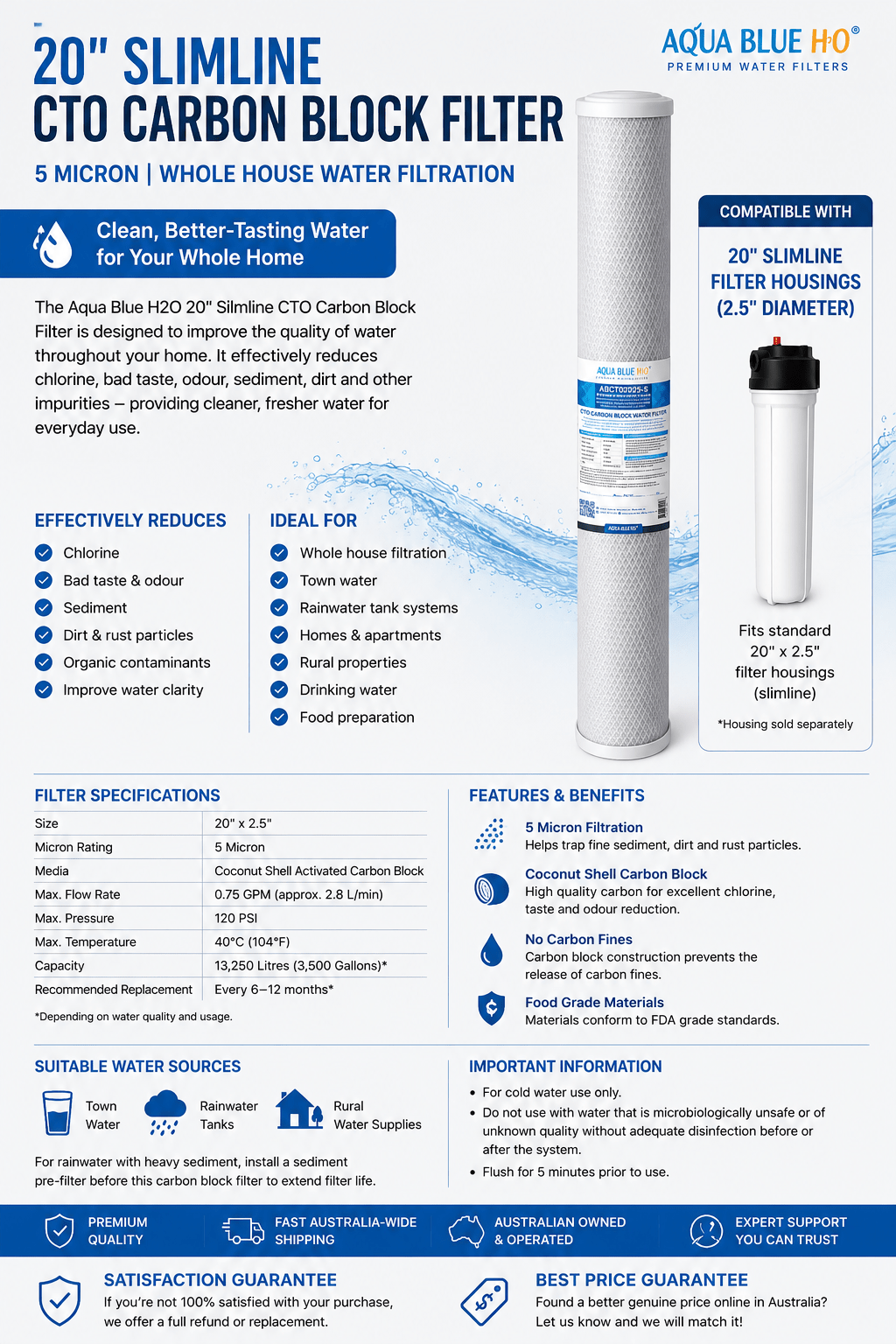 Whole House Water Filter 10 Micron 20x2.5” ABCTO2025-10M - WATER FILTER DISTRIBUTORS