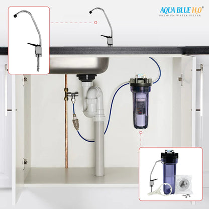 10" Clear Big Blue Filter Housing 5 Mic PP Sediment Water Filter, Reverse Osmosis Faucet, Connection Kit Set - WATER FILTER DISTRIBUTORS