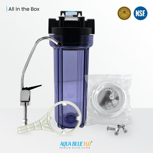 10" Clear Big Blue Filter Housing 5 Mic PP Sediment Water Filter, Reverse Osmosis Faucet, Connection Kit Set - WATER FILTER DISTRIBUTORS