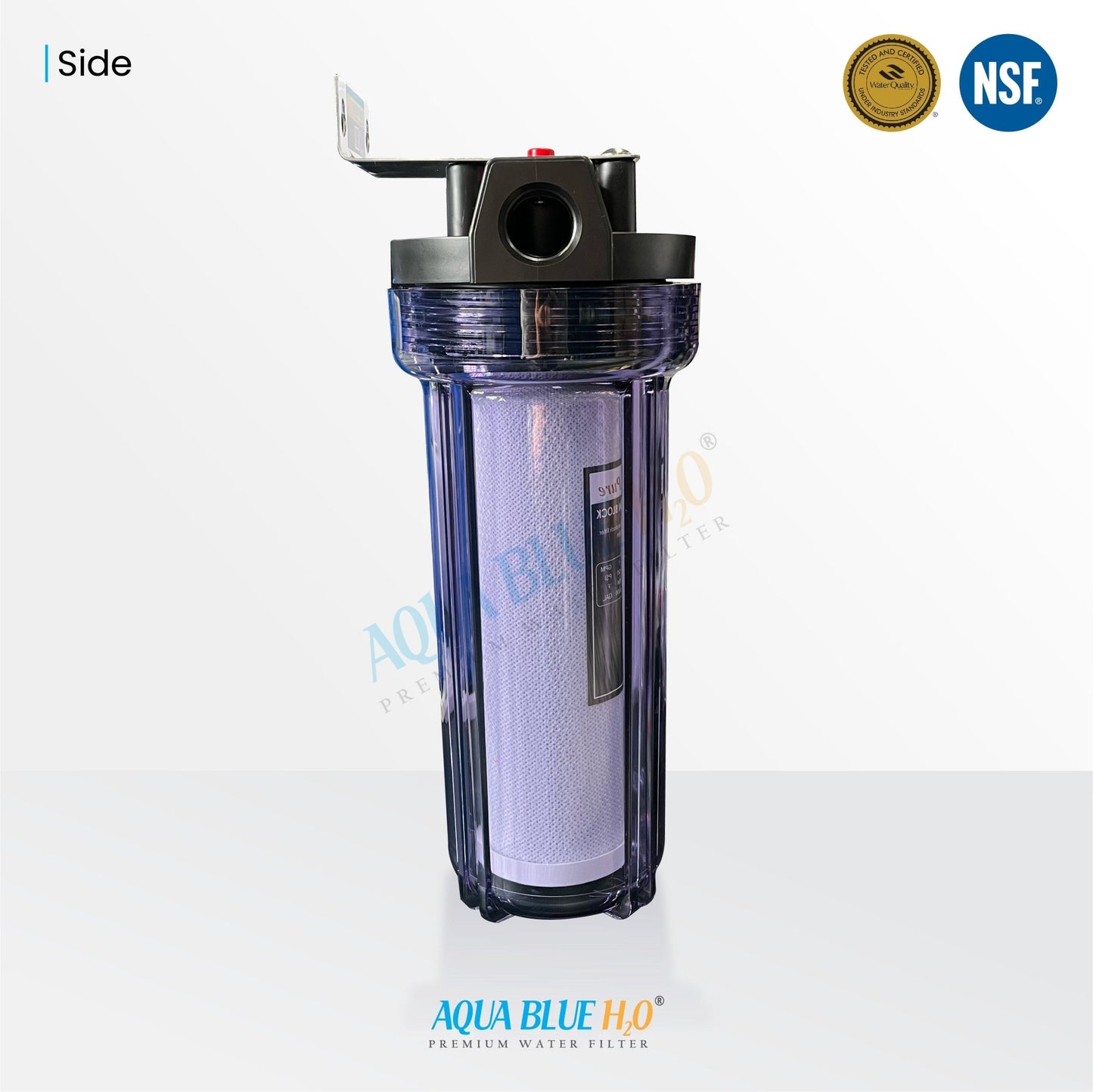 10" Clear Big Blue Housing w/ Presser Relief Button, CTO Coconut Shell Carbon Block Filter 10 x 2.5, 5MIC - WATER FILTER DISTRIBUTORS
