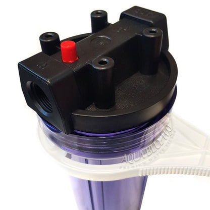 10" Clear Big Blue Housing w/ Presser Relief Button, CTO Coconut Shell Carbon Block Filter 10 x 2.5, 5MIC - WATER FILTER DISTRIBUTORS