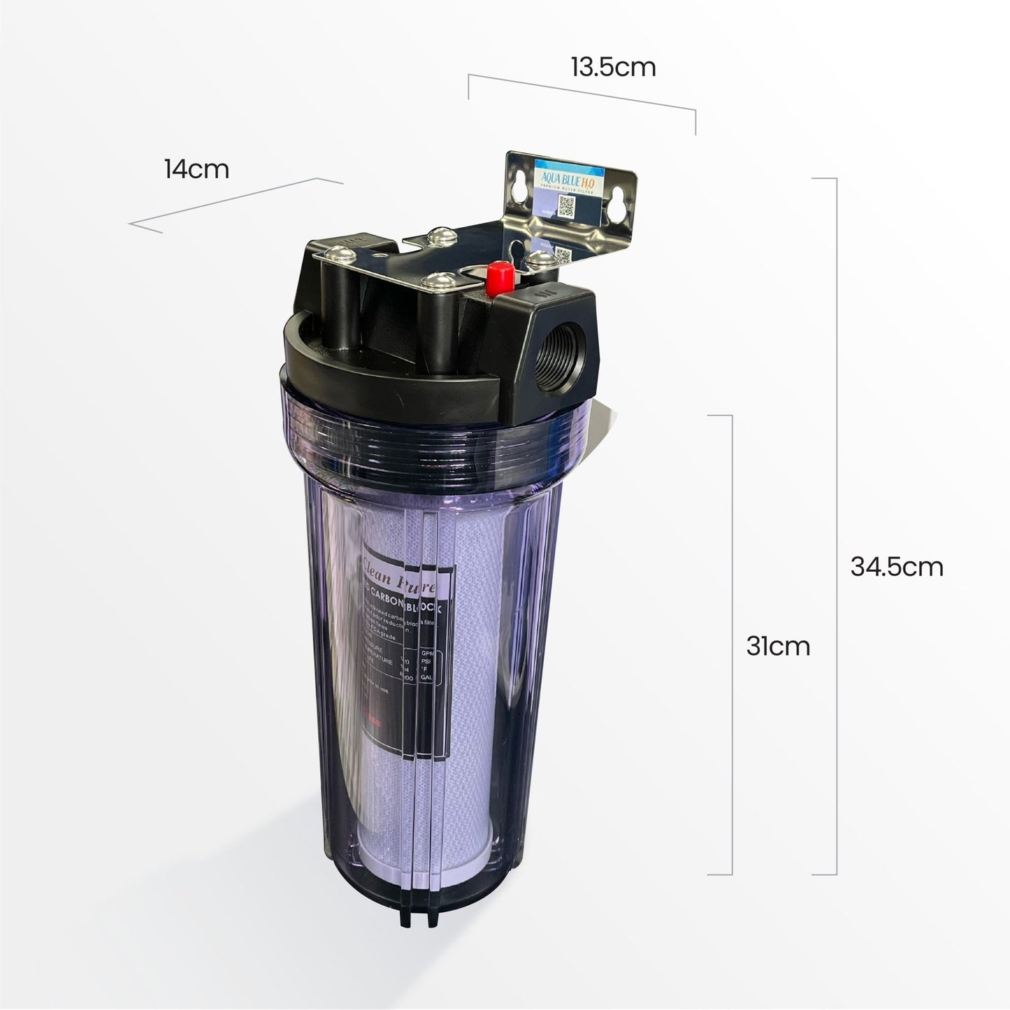 10" Clear Big Blue Housing w/ Presser Relief Button, CTO Coconut Shell Carbon Block Filter 10 x 2.5, 5MIC - WATER FILTER DISTRIBUTORS