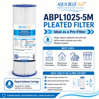 10" Clear Big Blue Housing w/ Presser Relief Button, Pleated Sediment Filter 10 x 2.5, 5MIC - WATER FILTER DISTRIBUTORS