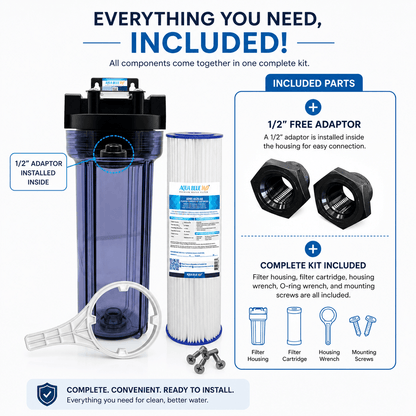 10" Clear Big Blue Housing w/ Presser Relief Button, Pleated Sediment Filter 10 x 2.5, 5MIC - WATER FILTER DISTRIBUTORS