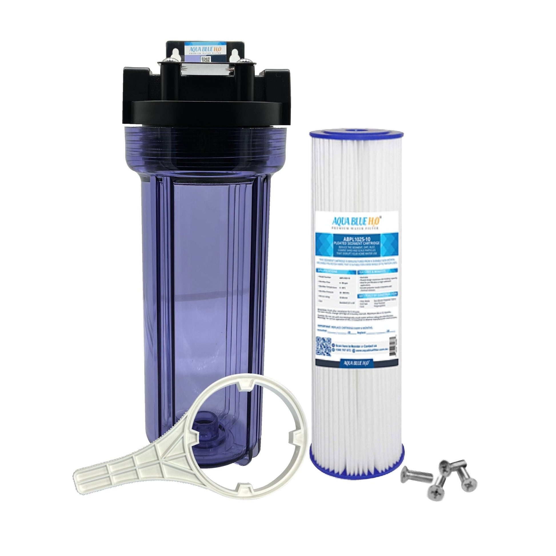 10" Clear Big Blue Housing w/ Presser Relief Button, Pleated Sediment Filter 10 x 2.5, 5MIC - WATER FILTER DISTRIBUTORS