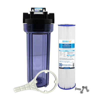 10" Clear Big Blue Housing w/ Presser Relief Button, Pleated Sediment Filter 10 x 2.5, 5MIC - WATER FILTER DISTRIBUTORS