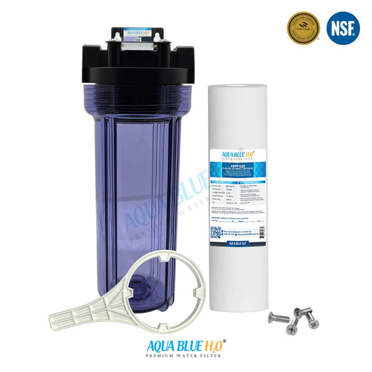 10" Clear Big Blue Housing w/ Presser Relief Button, Polyspun Sediment Water Filter - WATER FILTER DISTRIBUTORS