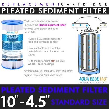 10" x 4.5" Whole House Big Blue Pleated Sediment 10 Micron Water Filter Replacement Cartridge - WATER FILTER DISTRIBUTORS