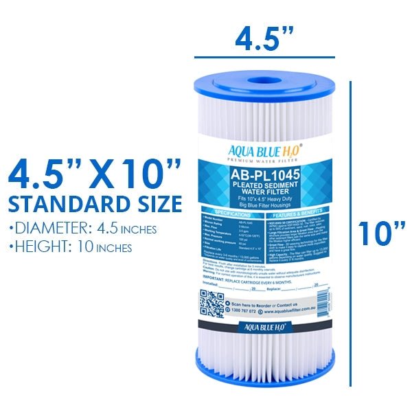 10" x 4.5" Whole House Big Blue Pleated Sediment 10 Micron Water Filter Replacement Cartridge - WATER FILTER DISTRIBUTORS