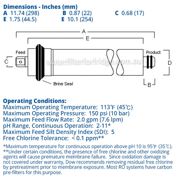 Dow Filmtec Reverse Osmosis Membrane 100 GPD TW30-1812-100