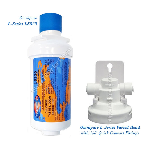Omnipure L Series L5320 Water Filter RV 6" with L-Series Valved Head with 1/4" Quick Connect Fittings