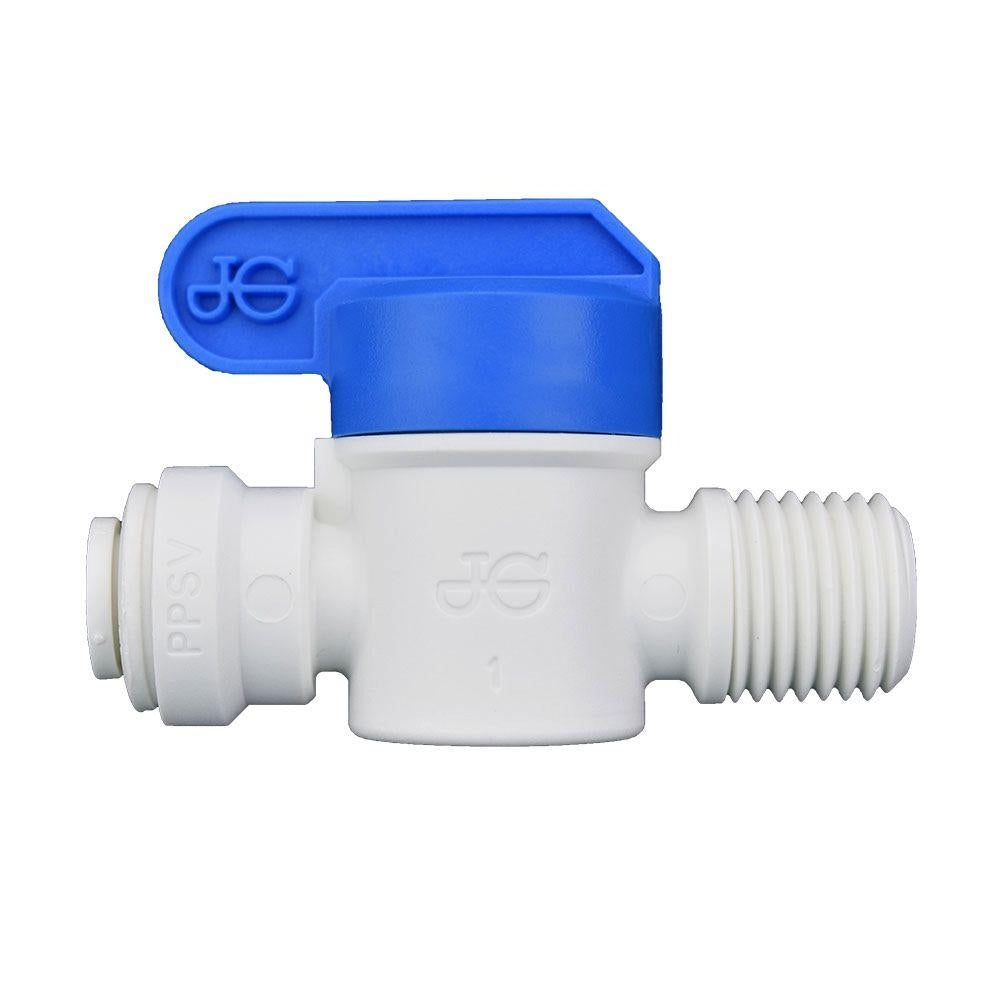 John Guest Shut-Off Valve Polypro Male NPTF - 1/4 Tube x 1/4 Male NPTF