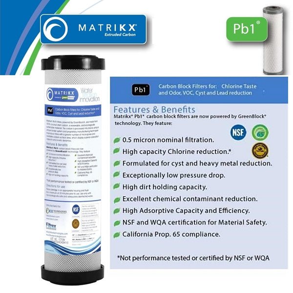 2 x 5 micron sediment & 2 x 0.5 micron Matrikx PB1 lead removal cartridge 10" - WATER FILTER DISTRIBUTORS