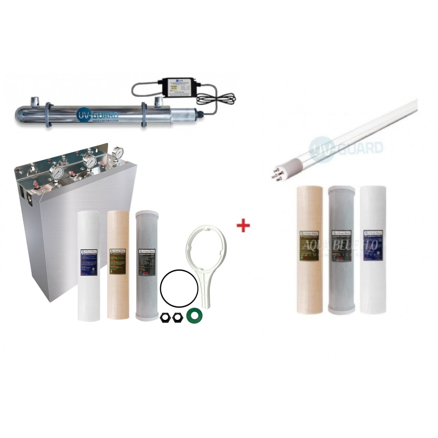 20" Big Blue Triple Whole House Water System with UV Guard UVG SLT30 System - WATER FILTER DISTRIBUTORS