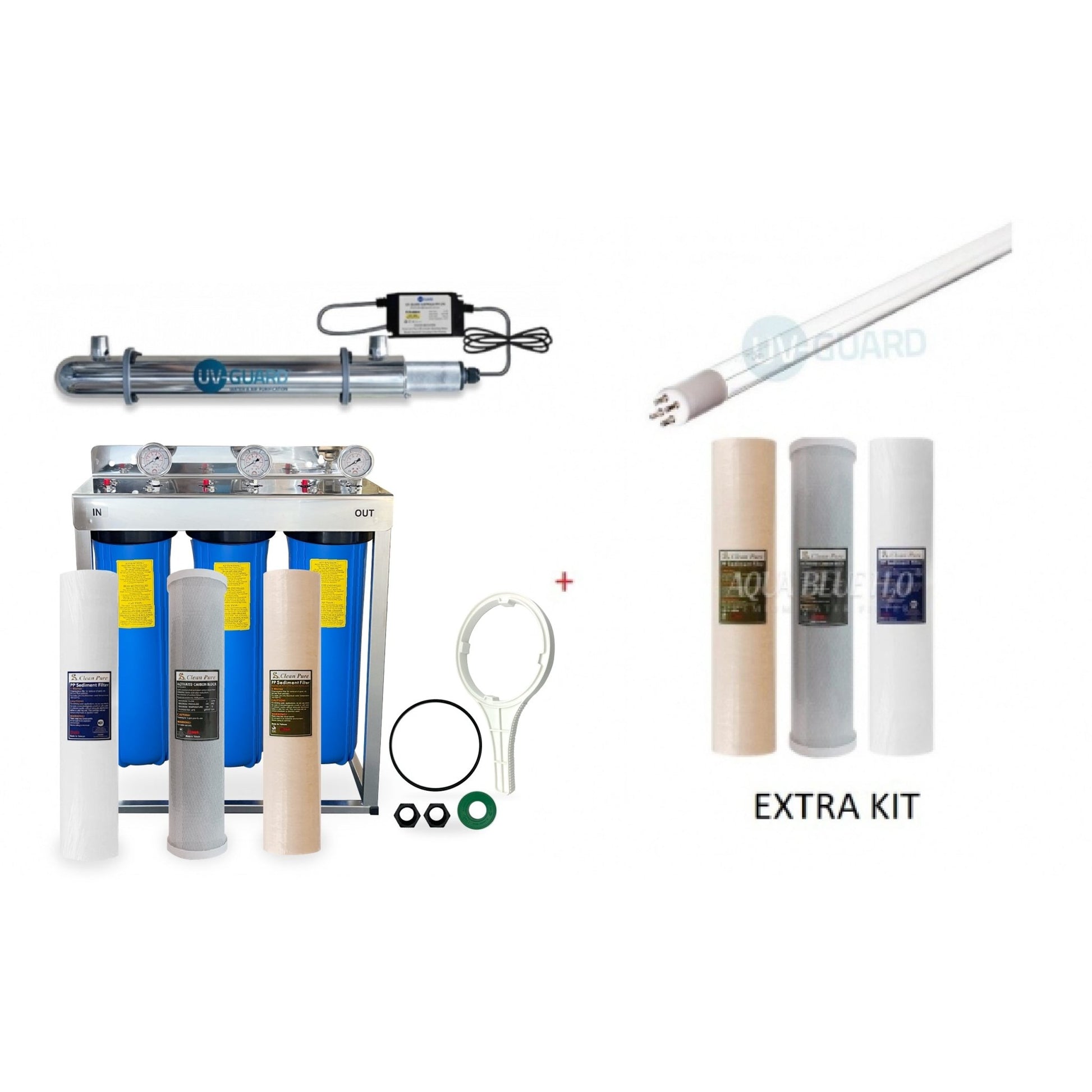 20" Big Blue Triple Whole House Water System with UV Guard UVG SLT30 System - WATER FILTER DISTRIBUTORS