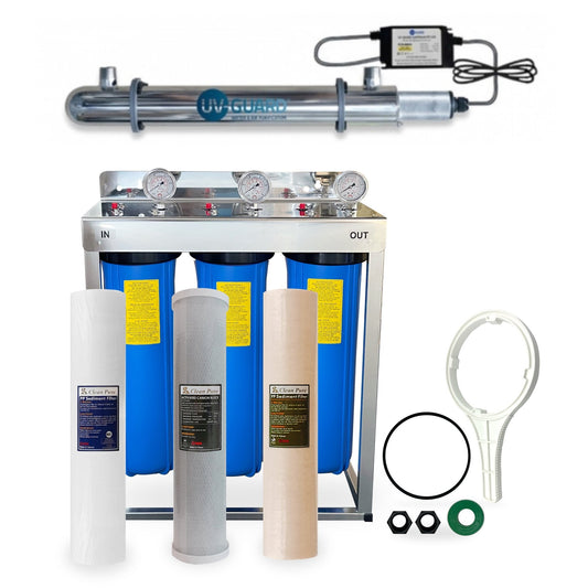 20" Big Blue Triple Whole House Water System with UV Guard UVG SLT30 System - WATER FILTER DISTRIBUTORS