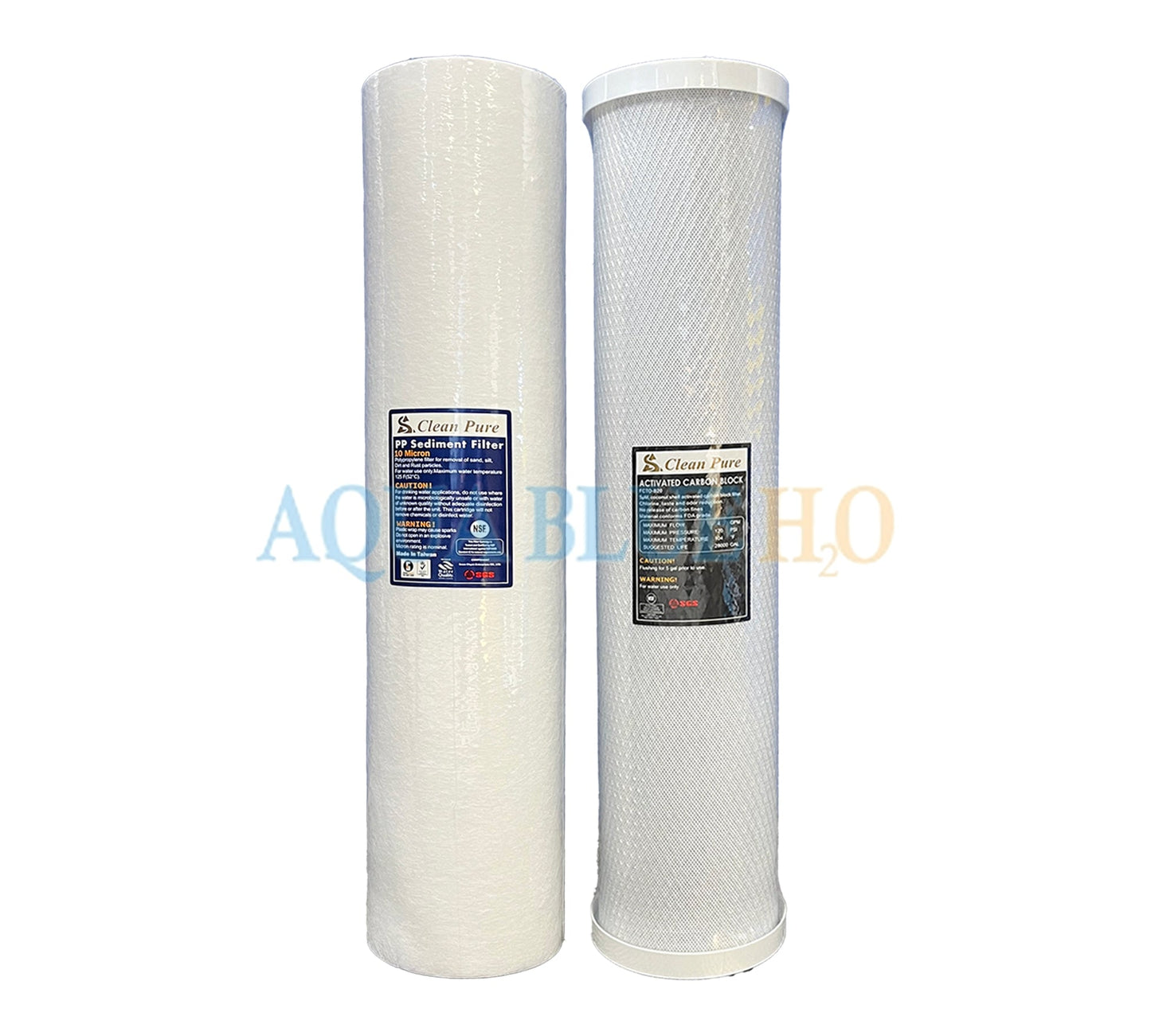20" Big Blue Twin Housing with Stand 10um Carbon and 5um Sediment Filters with S/S bracket - WATER FILTER DISTRIBUTORS