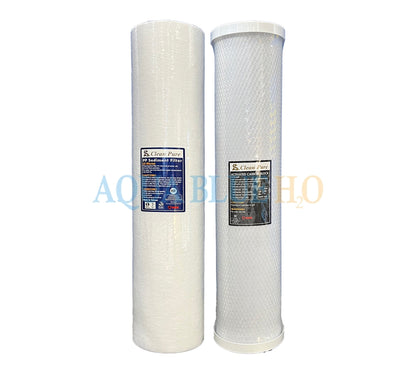 20" Big Blue Twin Housing with Stand 10um Carbon and 5um Sediment Filters with S/S bracket - WATER FILTER DISTRIBUTORS