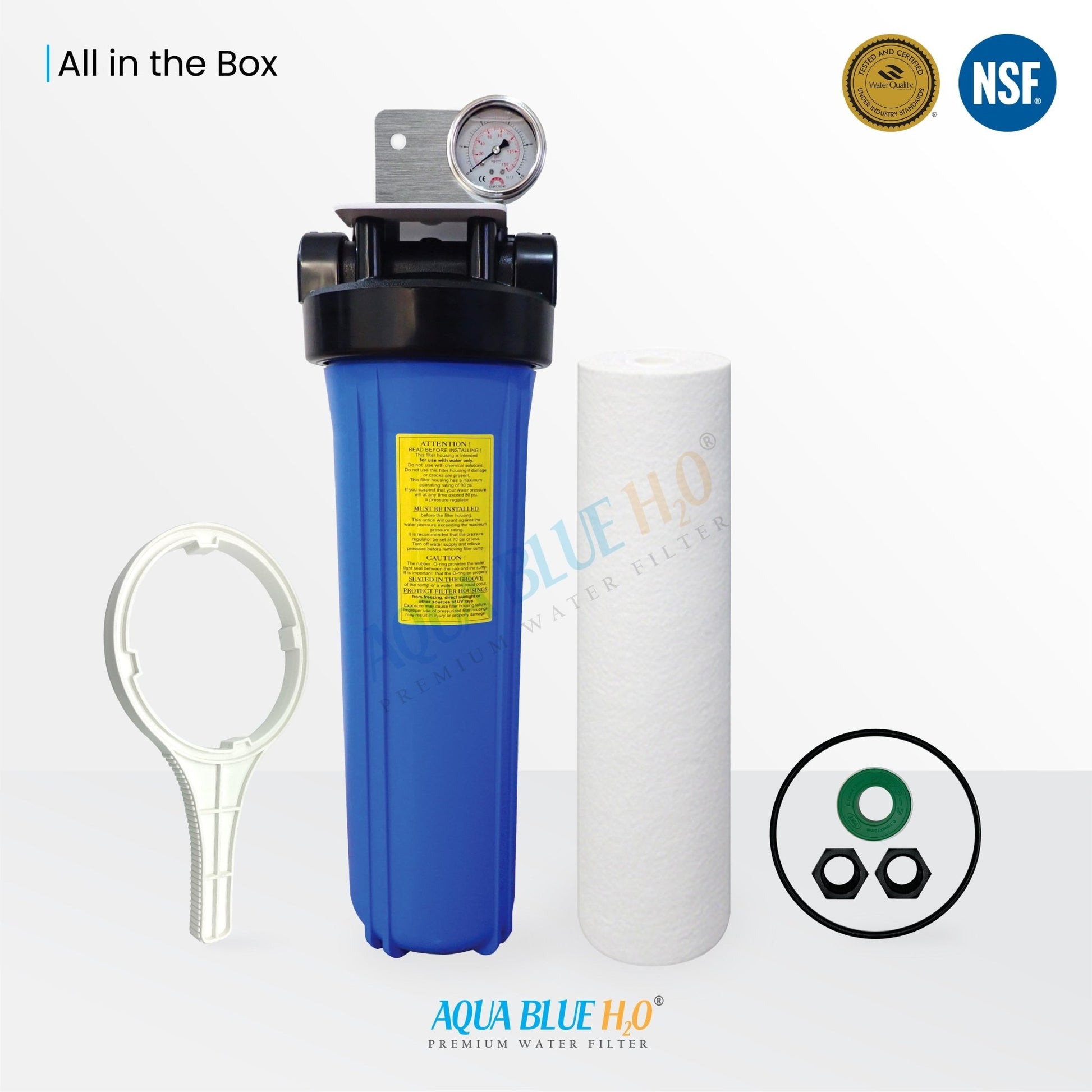 20 Inch Big Blue Whole House Water System with Sediment Polyspun Filter 10 Micron 60LPM - WATER FILTER DISTRIBUTORS