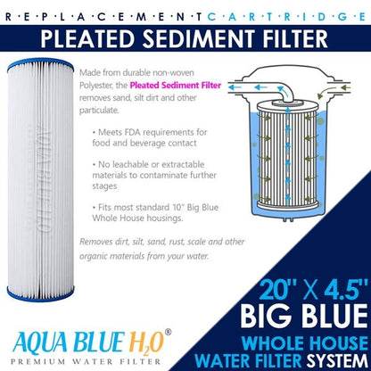 20" X 4.5" Big Blue Twin Water Filter Housing with CTO + Pleated Sediment - WATER FILTER DISTRIBUTORS