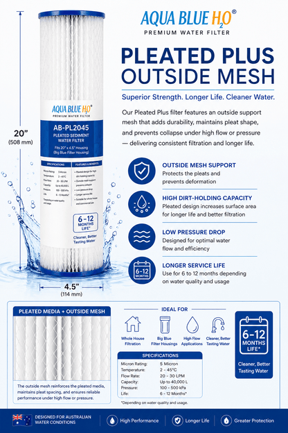2045SilverGAC5 Refillable Coconut GAC Carbon Filter + 20" x 4.5" Pleated Sediment Filter - WATER FILTER DISTRIBUTORS