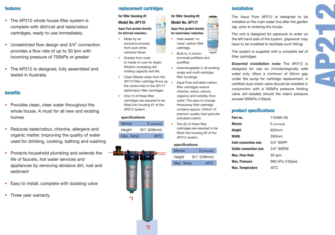 Aqua-Pure Twin Whole House Water Filter System AP212