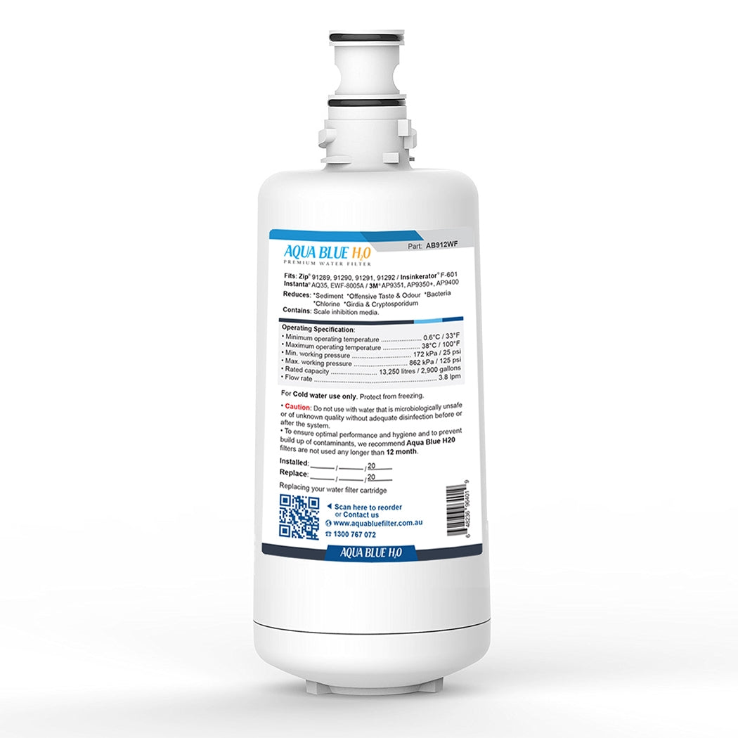 Aqua Blue H20 AB912WF Water filter fits INSINKERATOR F-601 FILTER CARTRIDGE FOR HOT WATER DISPENSER