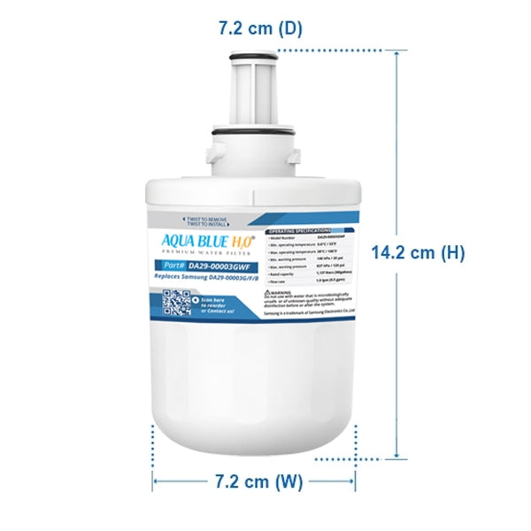 Aqua Blue Filter Generic Replacement for Samsung DA29-00003G, A, B, F Fridge Water Filter