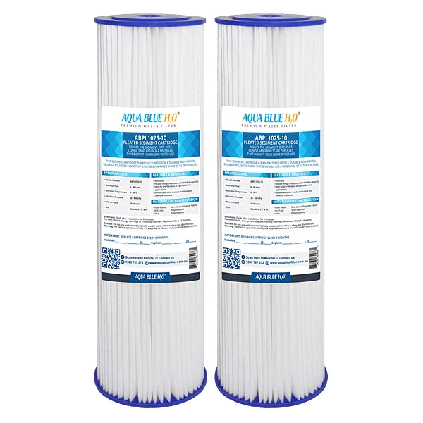 Aqua Blue H20 Washable Pleated Sediment Filter 10 x 2.5 10 Mic