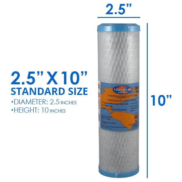 Omnipure Carbon Block Filter OMB934 1 Mic with Sediment Cartridge 2.5"x10" 10 Mic 