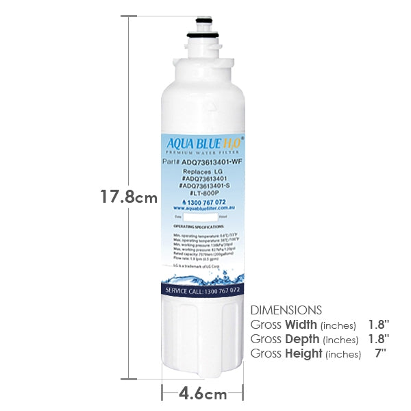 LG Replacement ADQ73613401, LT800P Fridge Filter by Aqua Blue H2O