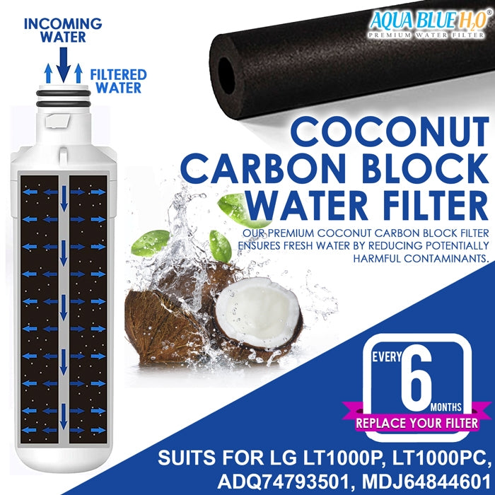 Aqua Blue LT1000P Fridge Water Filter, Compatible with LG LT1000P, LT1000PC, MDJ64844601, ADQ74793501