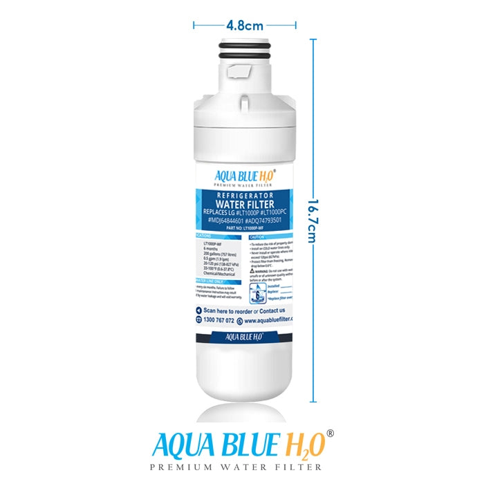 Aqua Blue LT1000P Fridge Water Filter, Compatible with LG LT1000P, LT1000PC, MDJ64844601, ADQ74793501