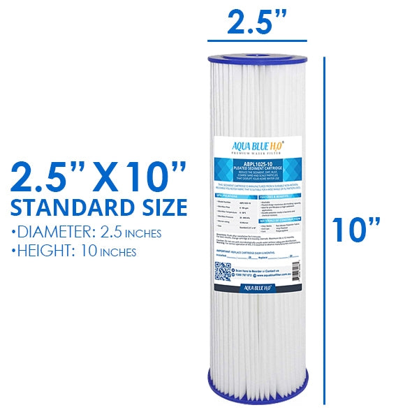 Single Water Filter System for Homes and Offices 10"X2.5" Washable Pleated Sediment Filter
