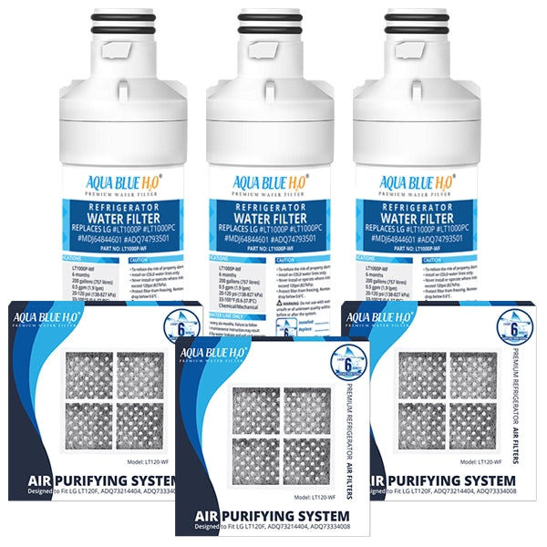 LG LT1000P, MDJ64844601, ADQ74793501 compatible water filter with LG LT120F ADQ73214404 replacing air filter