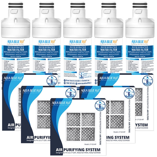 LG LT1000P, MDJ64844601, ADQ74793501 compatible water filter with LG LT120F ADQ73214404 replacing air filter
