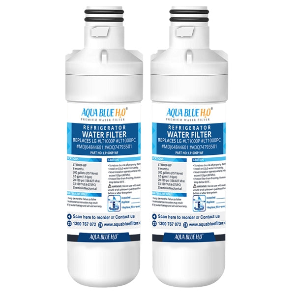 2X LG LT1000P, MDJ64844601, ADQ74793501 compatible water filter with LG LT120F ADQ73214404 replacing air filter