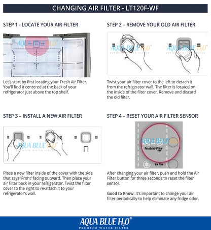 2X LG LT1000P, MDJ64844601, ADQ74793501 compatible water filter with LG LT120F ADQ73214404 replacing air filter
