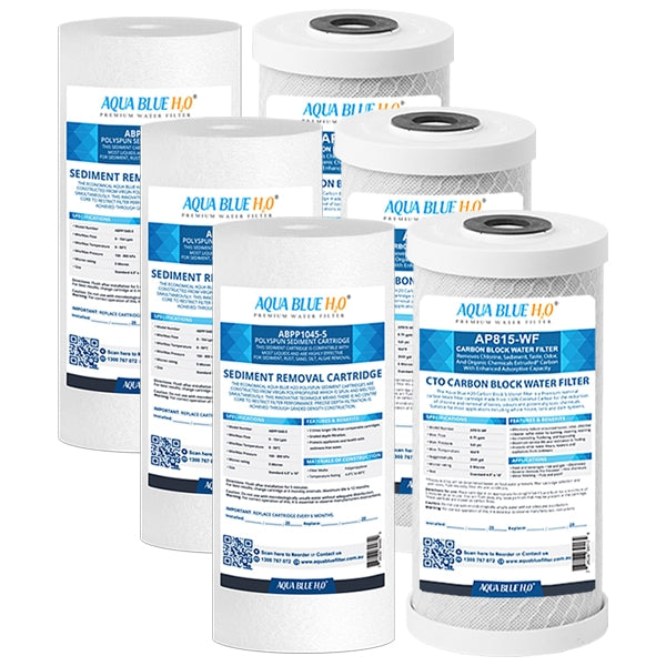 Compatible with Puretec WH2 30 Replacement Water Filters Sediment PX05MP1, Carbon Block CB10MP1