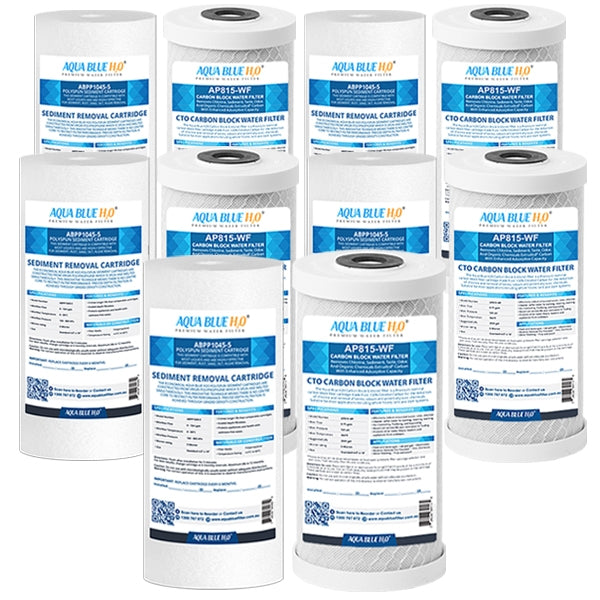 Compatible with Puretec WH2 30 Replacement Water Filters Sediment PX05MP1, Carbon Block CB10MP1