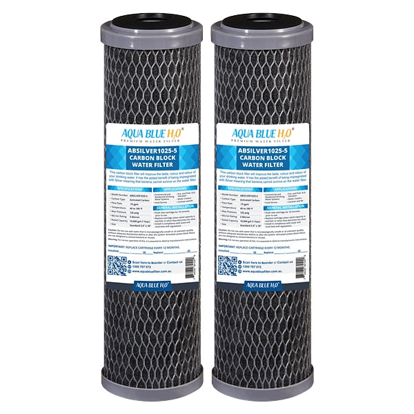 Silver Carbon Block Filter Cartridge Standard 2.5” x 10”, 5 Micron