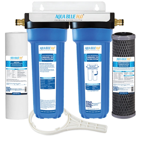 Twin Caravan & RV Water Filter System with Sediment & Silver Carbon Block Filter