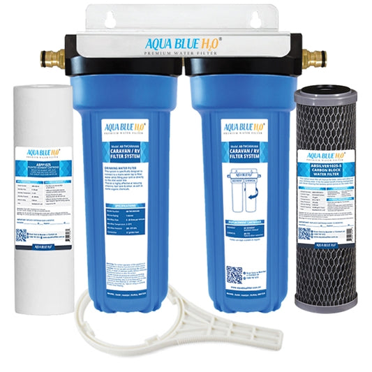 Twin Caravan & RV Water Filter System with Sediment & Silver Carbon Block Filter