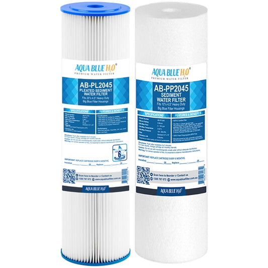 Big Blue 20"x4.5" Whole House Pleated Sediment + Sediment Polyspun Filter 2 Pcs Set