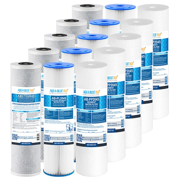 Big Blue 20"x4.5" Whole House CTO Carbon Block Pleated Sediment Polyspun Water Filter 3 Pcs Set