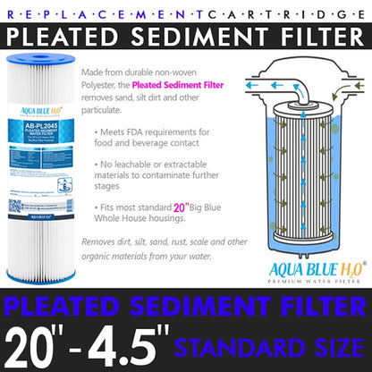 Big Blue 20"x4.5" Whole House CTO Carbon Block Pleated Sediment Polyspun Water Filter 3 Pcs Set